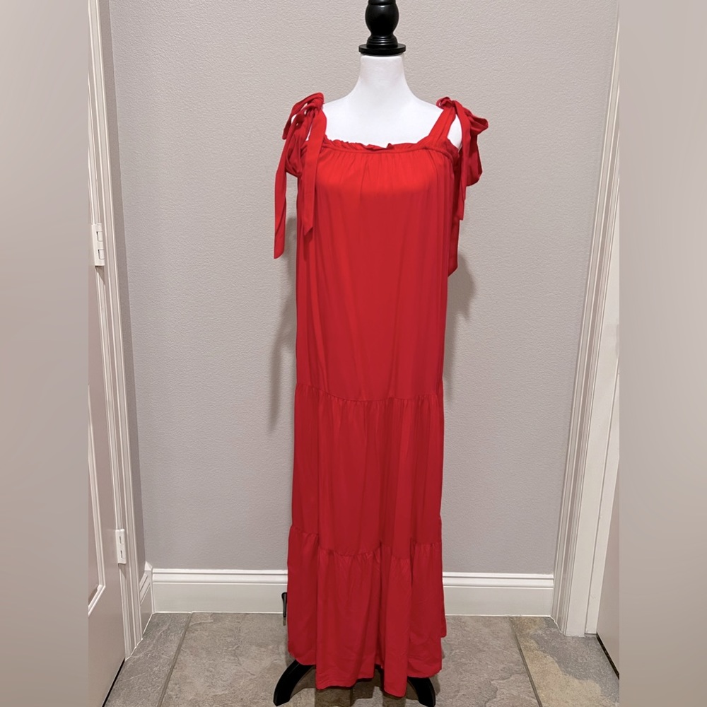 Red Tie-Strap Tiered Maxi Dress